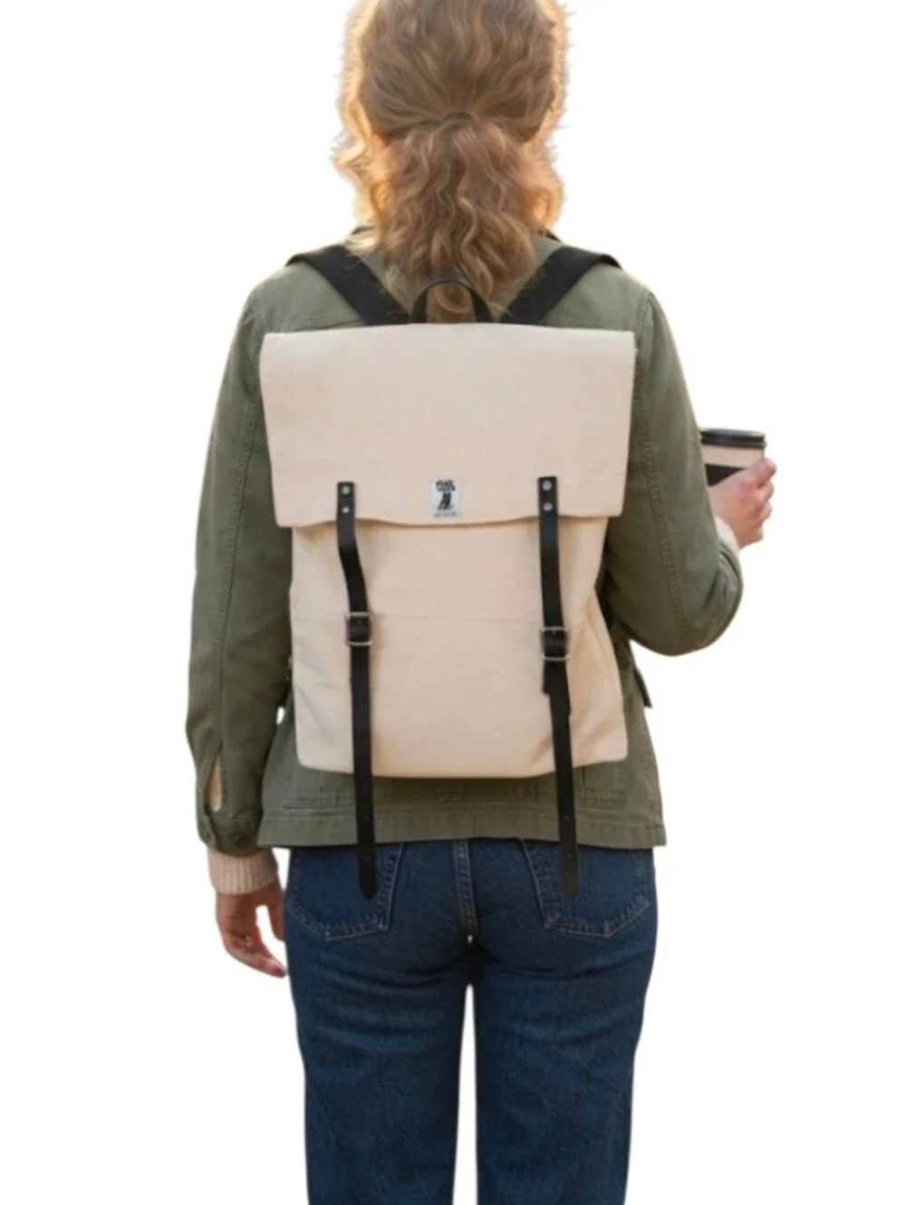 South2 West8 Owl Coen Backpack Natural Canvas & Leather Roll-Top